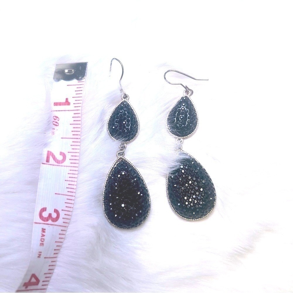 Black crystal statement 3" hook drop earrings